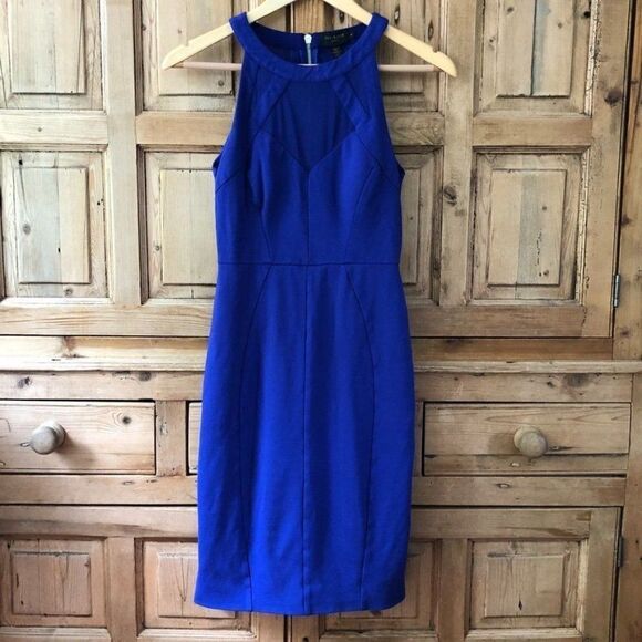 Ted Baker 1 (US 4) Jashmee Mesh Insert Bodycon Blue Dress - Picture 1 of 8